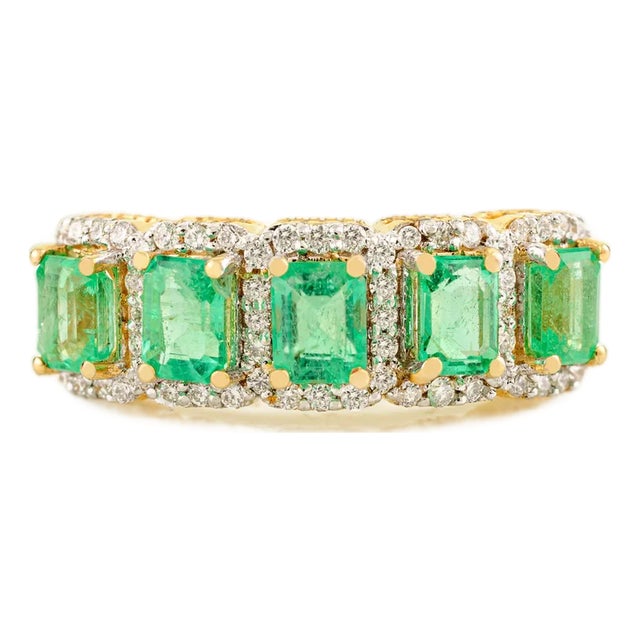 5 Octagon Cut Emerald Halo Diamond Ring Size 6.5 For Sale