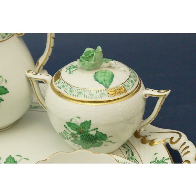 Tete À Tete Coffee Service with Tray in Porcelain with Apponyi Decoration from Herend, Hungary, 1930s, Set of 8 For Sale - Image 11 of 18