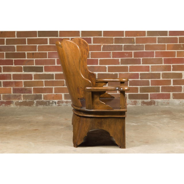 Rustic 19th Century English Walnut Lambing Chair with Carved Base For Sale - Image 11 of 12