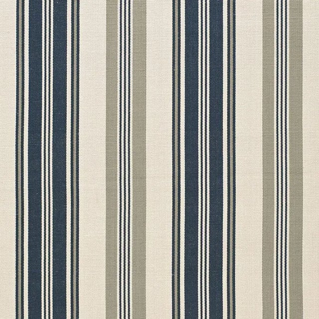 Sample - Schumacher Fjord Stripe Fabric in Indigo For Sale
