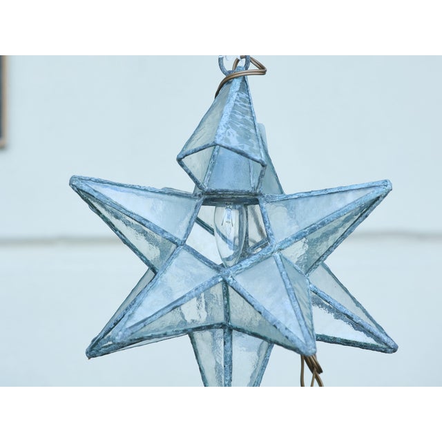 Mid-Century Modern Mid 20th Century French Mid Century Modern Star Metal and Glass Light Fixture with Single Bulb For Sale - Image 3 of 12