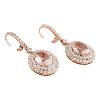 Natural morgenite 4.82cts & diamond 2.05cts earring in 18k gold For Sale