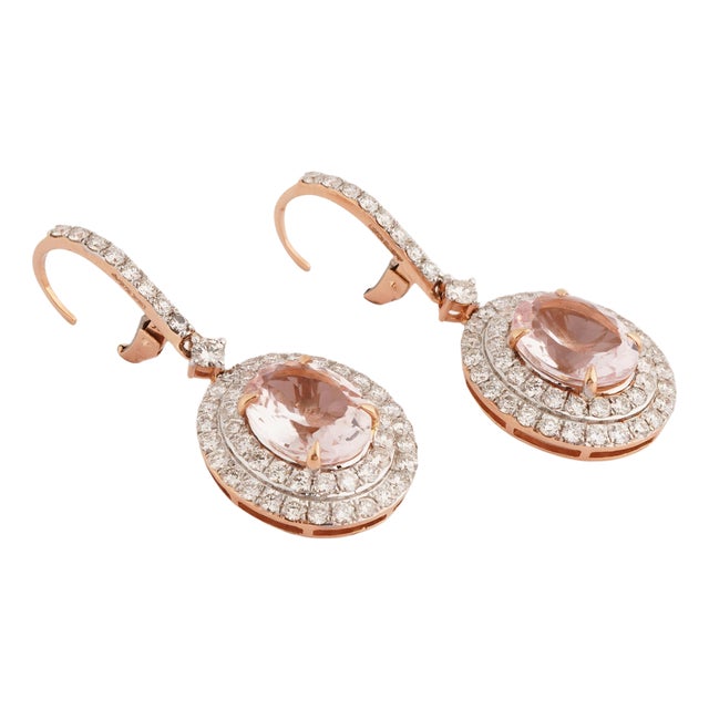 Natural morgenite 4.82cts & diamond 2.05cts earring in 18k gold For Sale