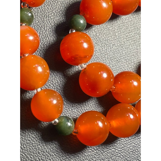 Green Gemstone Necklace Red Nanhong Agate Bingju Type (Icey Orange Tangerine). Necklace With Jade Vintage Screw Clasp For Sale - Image 8 of 9