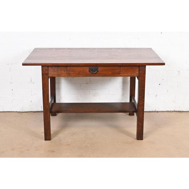 Mission Gustav Stickley Mission Oak Arts & Crafts Writing Desk or Library Table, Circa 1900 For Sale - Image 3 of 12