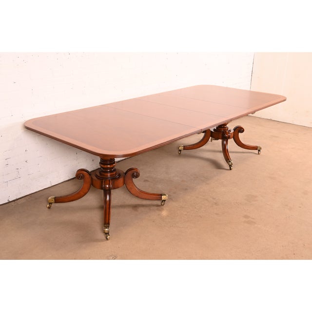 Baker Furniture Style Georgian Banded Mahogany Double Pedestal Dining Table, Newly Refinished For Sale - Image 15 of 15