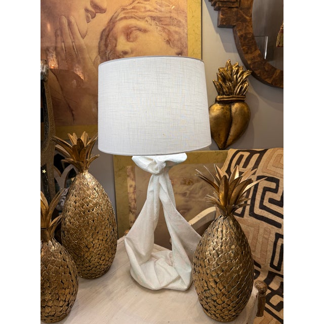 Sculpture Materials Vintage White Draped Plaster and Brass Table Lamp For Sale - Image 7 of 7