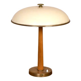 Swedish Modern Brass and Oak Table Lamp by Erik Tidstrand for Nordiska Kompaniet, 1940s For Sale