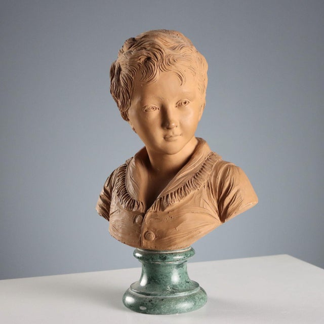 Ceramic Terracotta Busts attributed to Jean Antoine Houdon, Set of 2 For Sale - Image 7 of 10