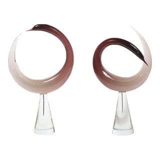 Mid-Century Hand-Blown Spiraled Murano Glass Bird Sculptures Signed Salviati - Set of 2 For Sale