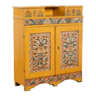 19th Century Original Yellow Painted Sideboard Cabinet From Hungary For Sale