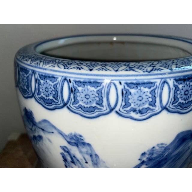 Navy Blue Antique Blue and White Porcelain Hibachi (Charcoal Brazier) Circa 1880-1905 For Sale - Image 8 of 14