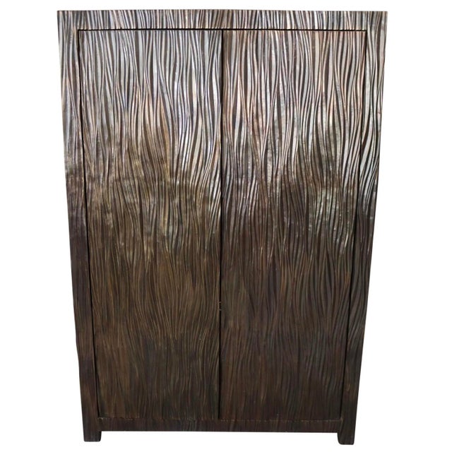 Robert Kuo Limited Edition Signed Hand-Repoussé "Pleats" Copper Armoire For Sale - Image 14 of 15