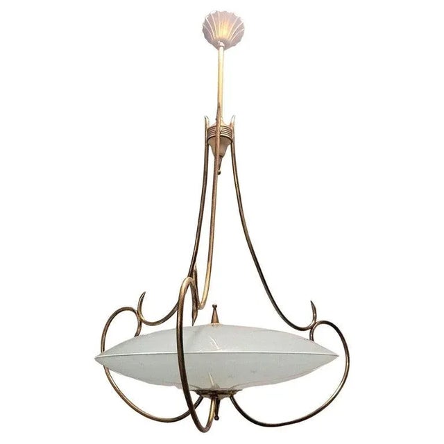 1950 s Venation Saucer Shaped Chandelier in the style of Fontana Arte For Sale - Image 10 of 10