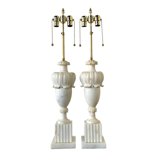 Vintage Carved Marble Lamps - A Pair For Sale