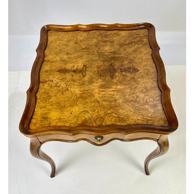 Brown Vintage Baker Furniture French Provincial Louis XV Burl Wood Side Table For Sale - Image 8 of 15