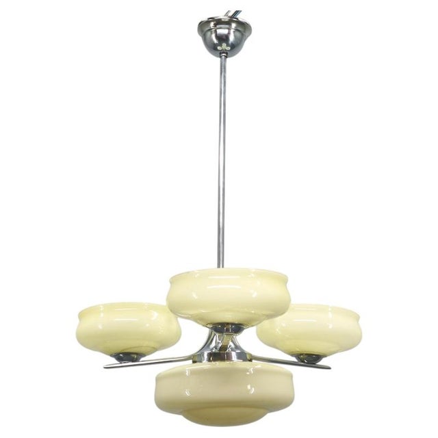 Bauhaus Chandelier in Milk Glass and Chrome, 1930s For Sale - Image 12 of 12