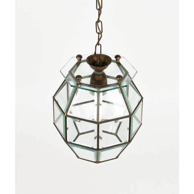 Mid-Century Modern Pendant Light in Brass and Beveled Glass, Italy, 1950s For Sale - Image 11 of 15