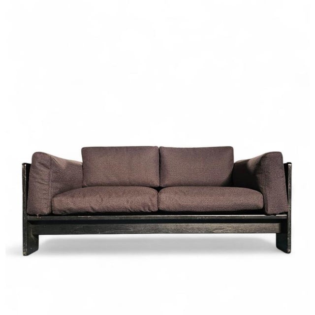 Bastiano Two-Seat Sofa in Black Wood Frame and Fabric Cushions by Afra & Tobia Scarpa for Gavina, Italy, 1960s For Sale - Image 10 of 10