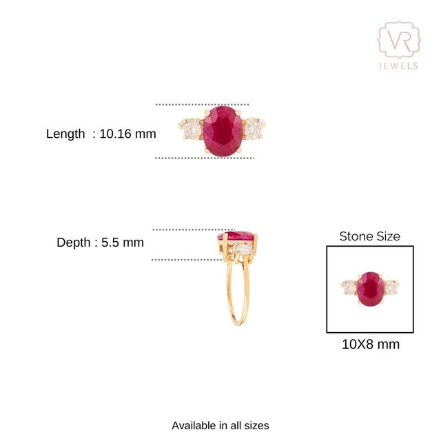 Art Deco Natural 3.19Ct Oval Cut Ruby & Diamond Ring Size 5.5 in 14k Yellow Gold For Sale - Image 9 of 14