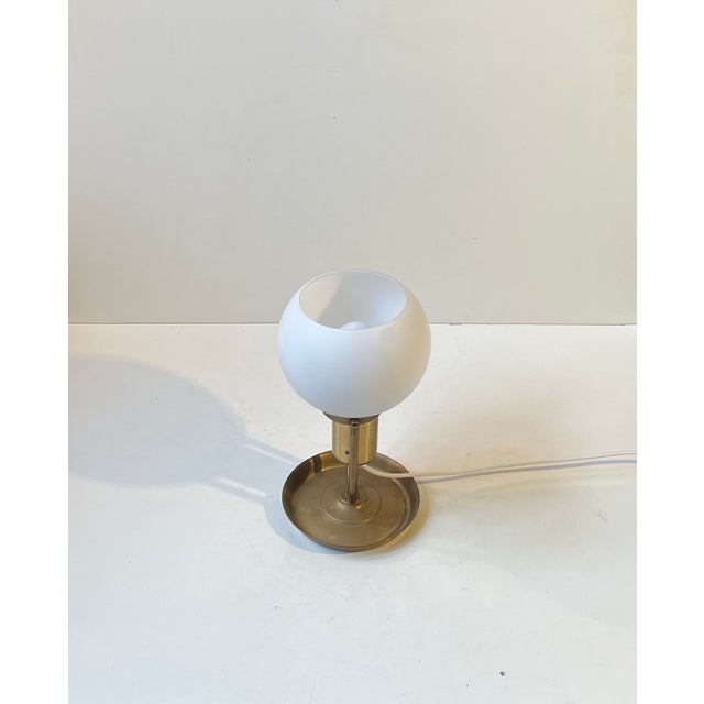 Vintage Scandinavian Brass Wall Lamp with Opaline Sphere, 1970s For Sale - Image 4 of 13
