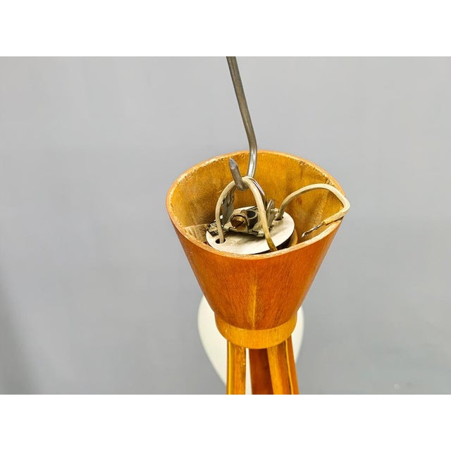 Mid-Century Czech Wood and Glass Chandeliers by Dřevo Humpolec, 1970s, Set of 2 For Sale - Image 12 of 15