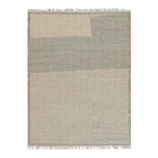 Rug & Kilim’s Flatweave Rug in Beige-Brown With Green & White Geometric Patterns For Sale