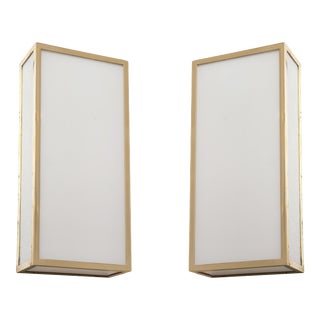 Bespoke Milk Glass and Brass Sconces - Pair For Sale