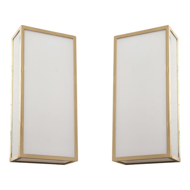 Bespoke Milk Glass and Brass Sconces - Pair For Sale