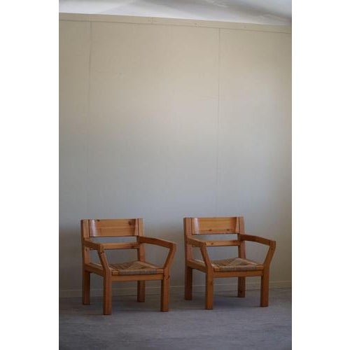 Set of Brutalist Modern Danish Chairs in Pine & Cord from Tage Poulsen, 1972 For Sale - Image 4 of 18