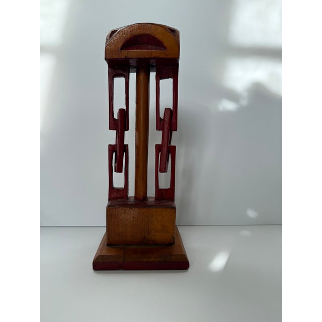 American Folk Art Red Painted Wood Chain Link Whimsy For Sale - Image 4 of 15