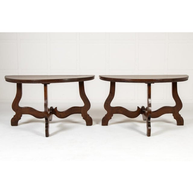 18th Century Italian Walnut Demi Lune Console Tables, Set of 2 For Sale - Image 10 of 10