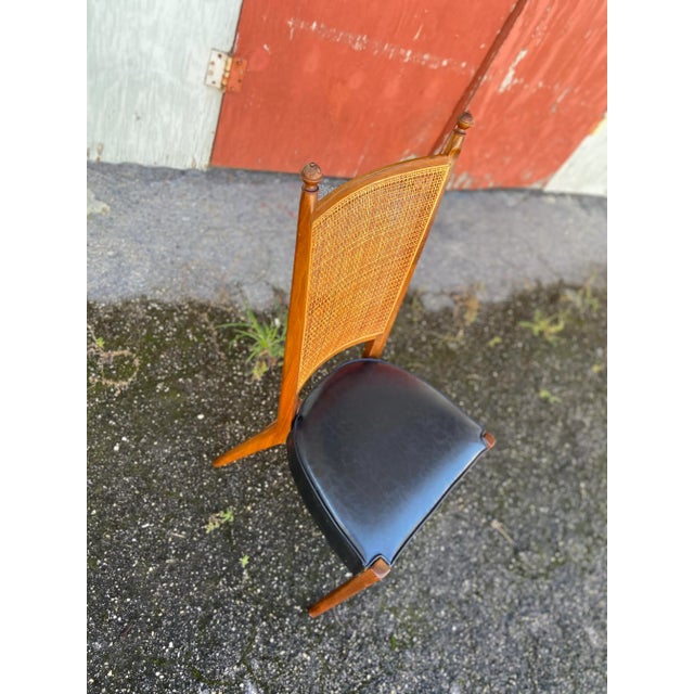 Vintage Mid Century Drexel Style Black Leather & Cane Side Chair For Sale - Image 9 of 12