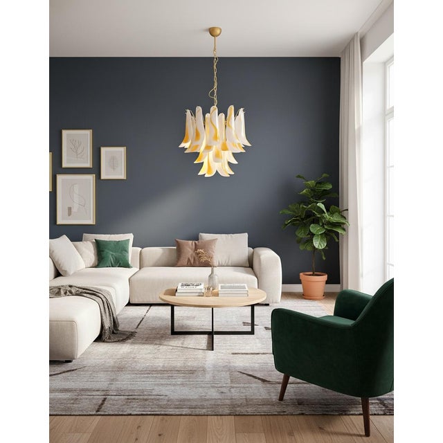 Mid-Century Modern Vintage Italian Murano Chandelier with Acid-Etched Amber Glass Petals, 1990s For Sale - Image 3 of 17