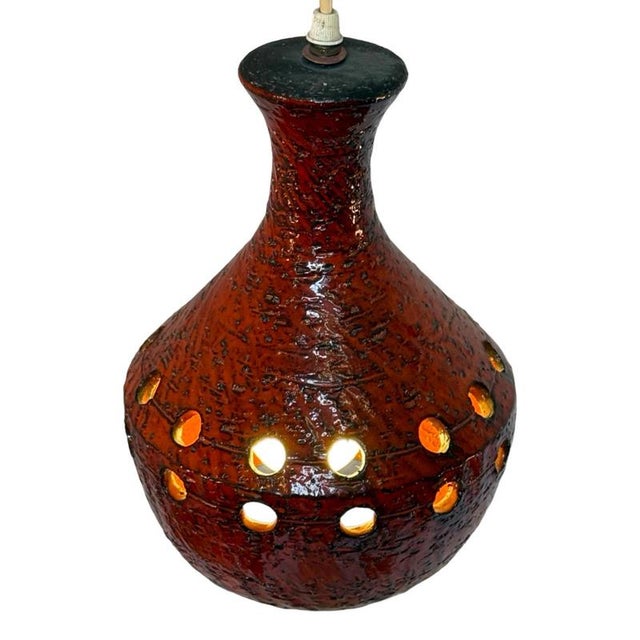 Mid-Century Fat Lava Red Ceramic Trumpet Pendant Lamp, Germany For Sale - Image 4 of 7