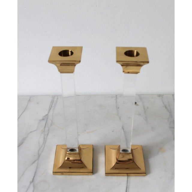 Vintage Brass & Lucite Candle Holders For Sale - Image 4 of 10