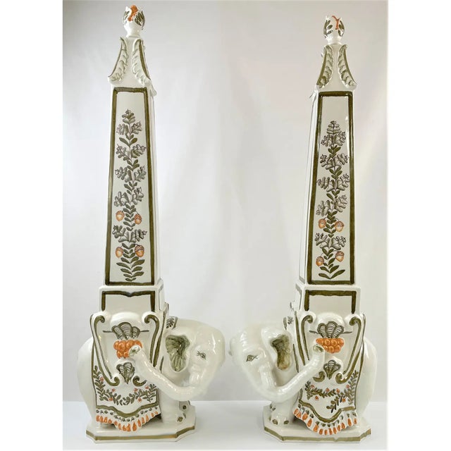 Mid 20th Century Italian Majolica Elephant Obelisks by Meiselman Imports - A Pair For Sale - Image 12 of 13