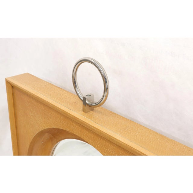 Brown Large Square Cerused Oak Frame Round Wall Mirror For Sale - Image 8 of 12