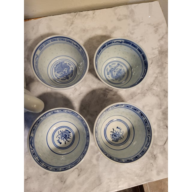 1980s Chinese Floral Porcelain Translucent Rice Grain - Set of 5 For Sale - Image 4 of 15