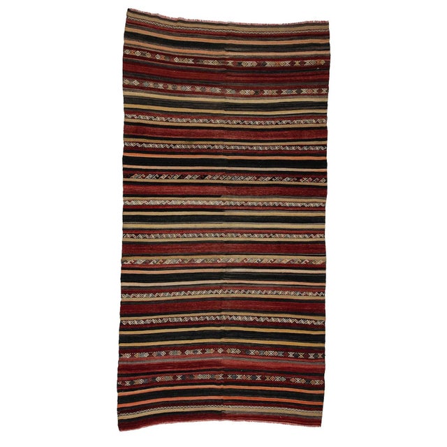 Textile Wool Striped Turkish Kilim Rug- 6′1″ × 12′2″ For Sale - Image 7 of 7