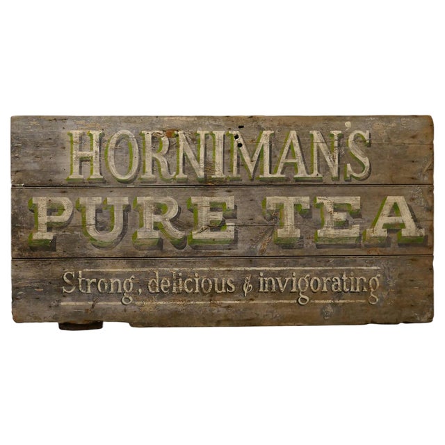 Large Painted Wooden Advertising Sign, Hornimans Pure Tea, 1950 For Sale