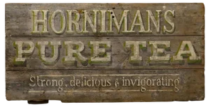 Large Painted Wooden Advertising Sign, Hornimans Pure Tea, 1950
