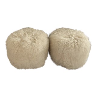 Contemporary Round Tibetan Lamb Ottomans- a Pair For Sale