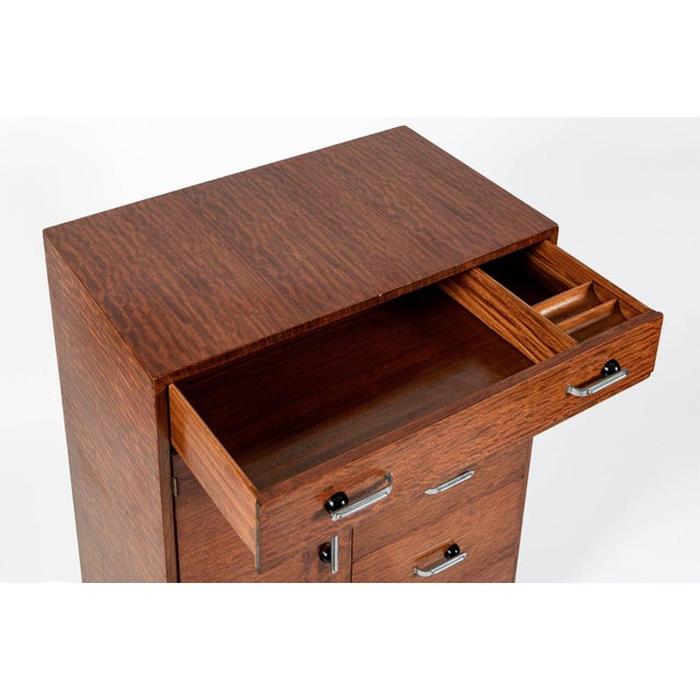 Art Deco Tiger Wood Dresser Cabinet, Vintage Streamline Modern 1940s For Sale In Detroit - Image 6 of 15