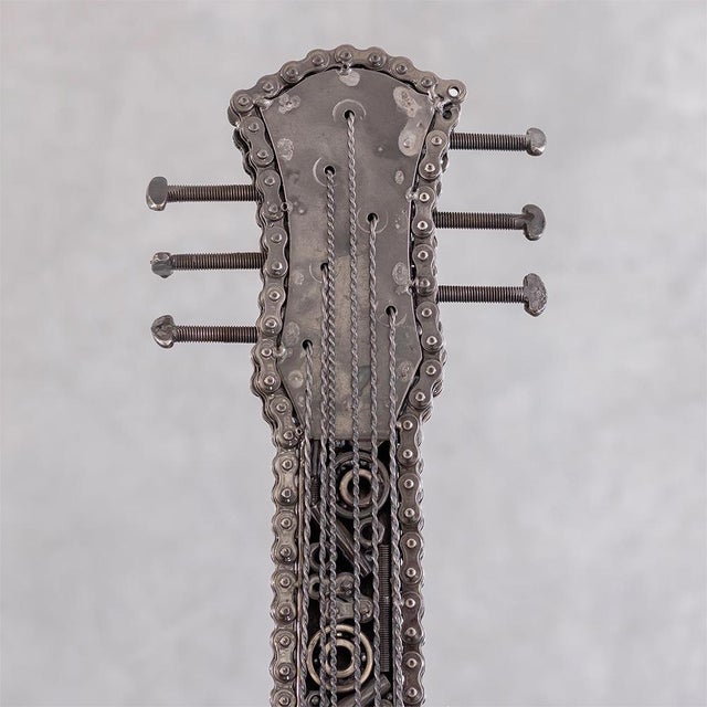 Handcrafted Recycled Metal Guitar Sculpture with Industrial Gears by Azele Studio For Sale - Image 6 of 11