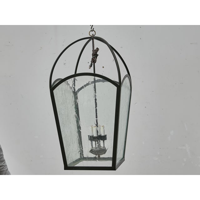 Metal Pair of Large French 1900s Iron Lanterns with Rippled Glass, Rewired for USA For Sale - Image 7 of 12