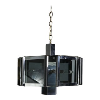 Fredrick Ramond Chrome and Glass Six Sided Chandelier Ca. 1970's For Sale