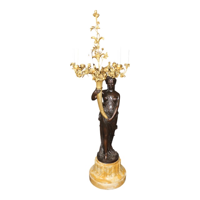 Life Size Bronze Tand Marble Torchiere Attributed to Barbedienne or Susse Freres For Sale
