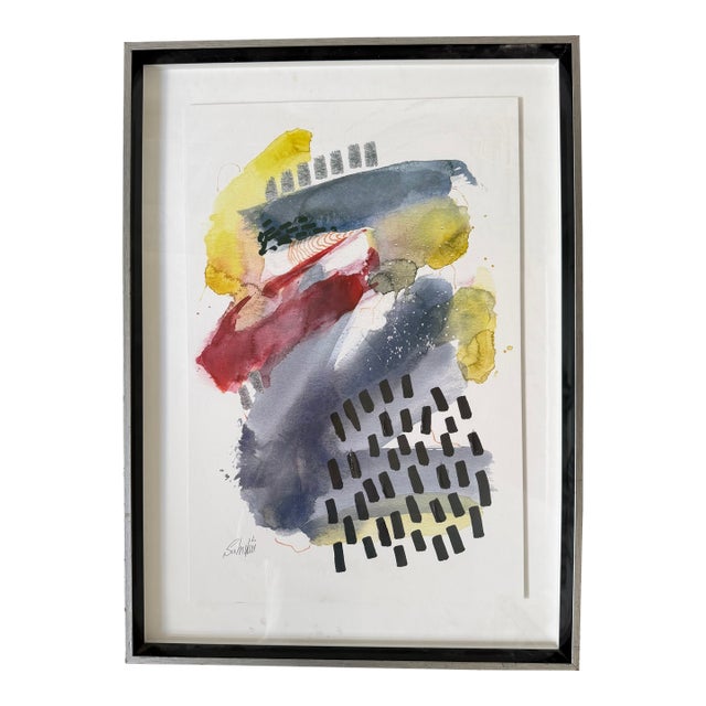 Late 20th Century Large Signed Abstract Watercolor Painting on Paper Signed by 'Sahhliu'– Framed For Sale