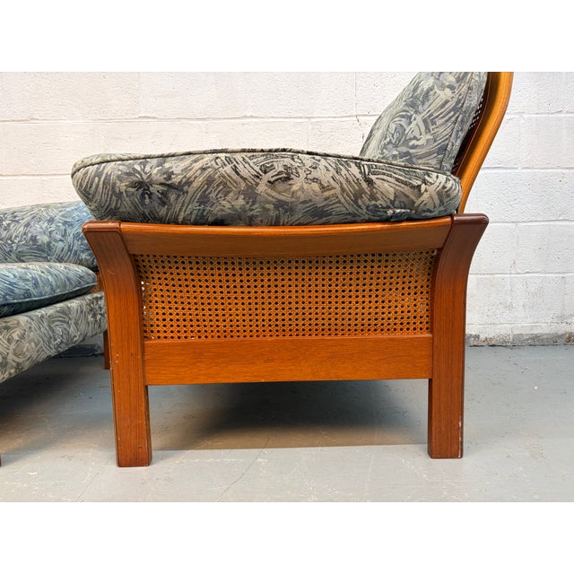 1980s Vintage Modern Patterned Wood and Cane Lounge Chairs For Sale - Image 5 of 13